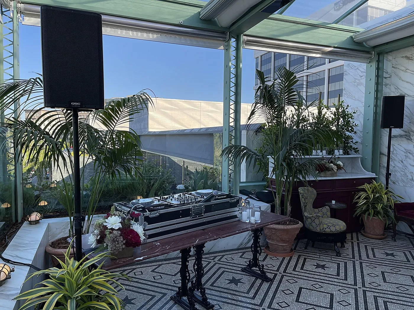 AVE DJ booth and sound on the Gucci Osteria rooftop
