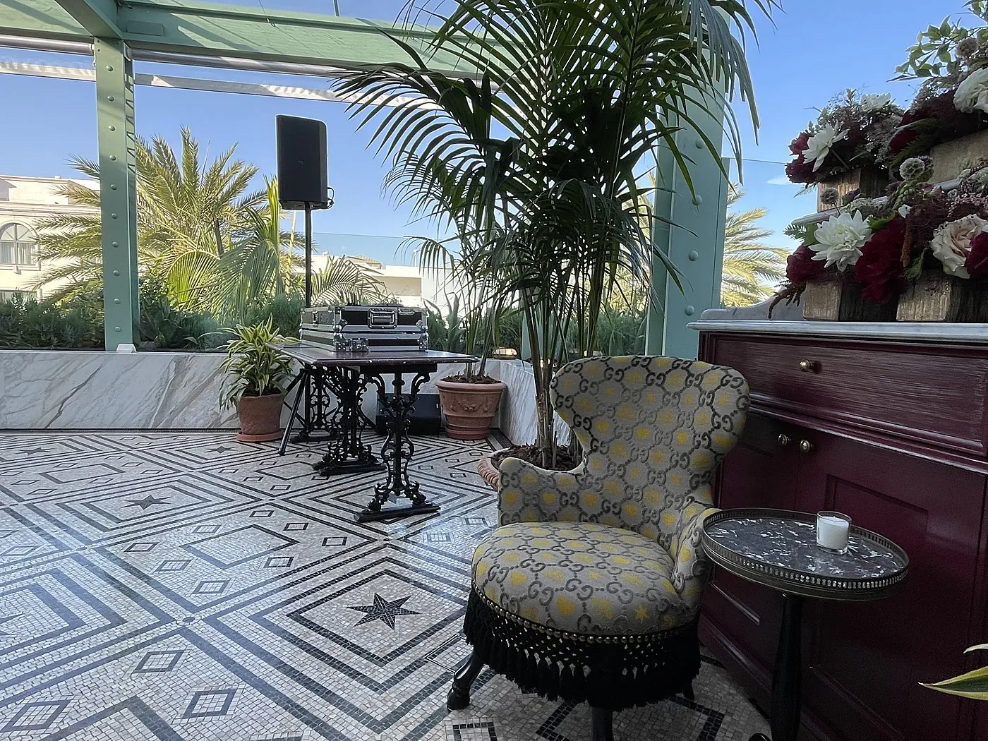 AVE DJ setup on the Gucci Osteria rooftop terrace