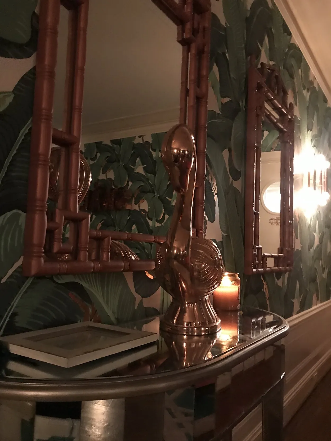 Copper bar detail with candlelight
