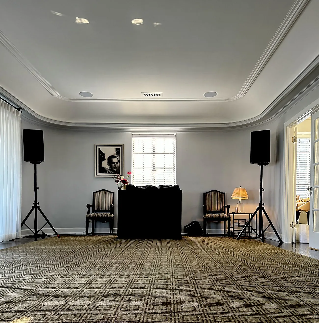 Event room set with an AVE DJ booth and sound at the Chateau Marmont