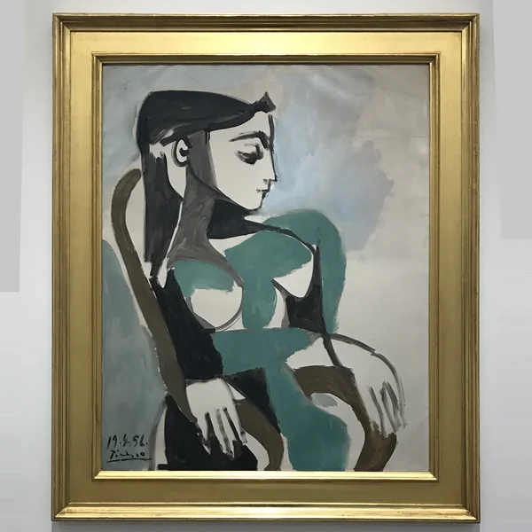 Framed painting of a seated figure at Christie's Beverly Hills