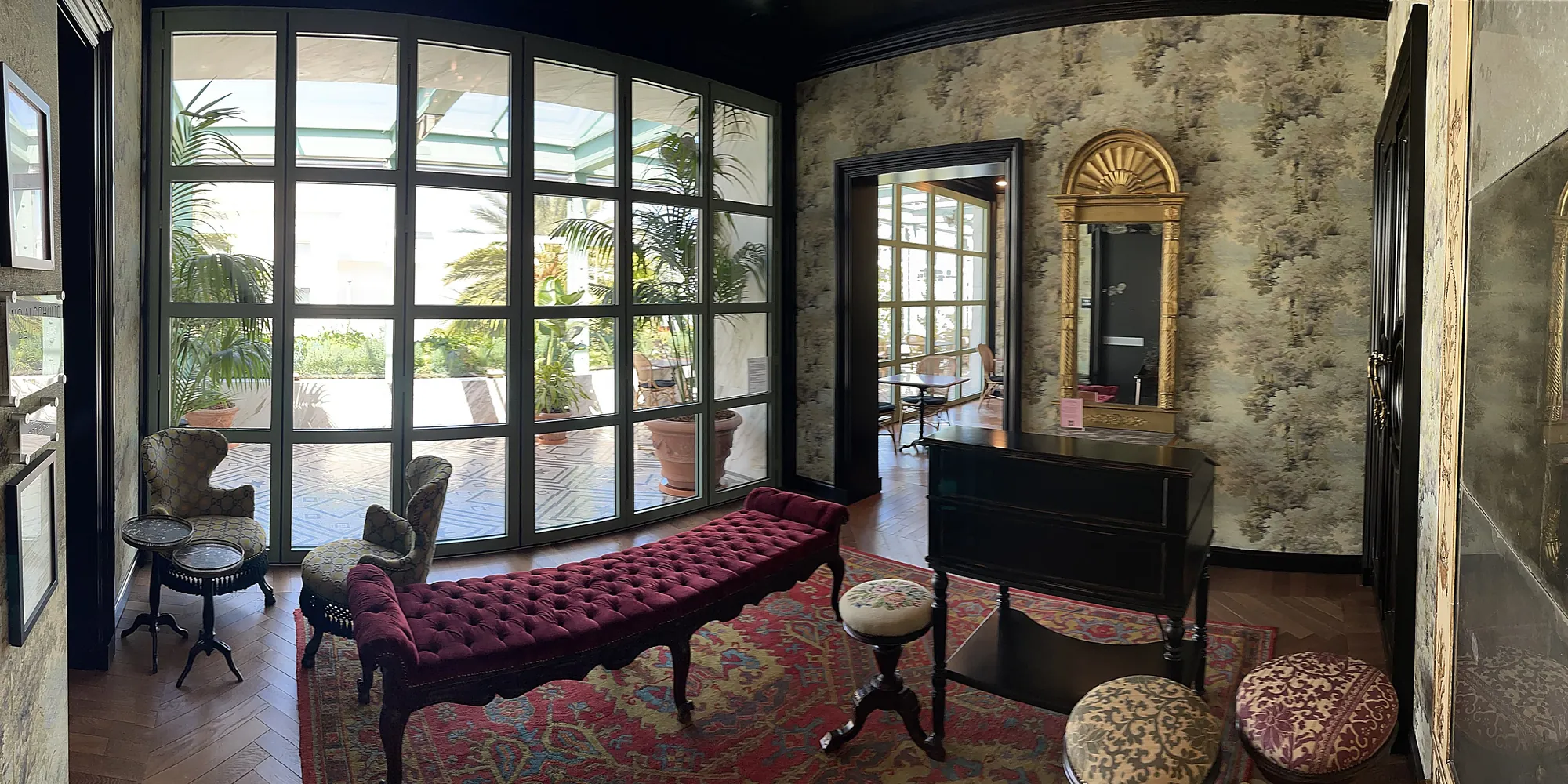 Floral-wallpapered interior lounge at the Gucci Osteria in Beverly Hills